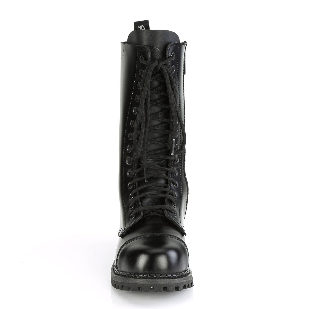 14 Eyelet Unisex Steel Toe Mid Calf Boot, Rubber Sole Pleaser Demonia RIOT/14