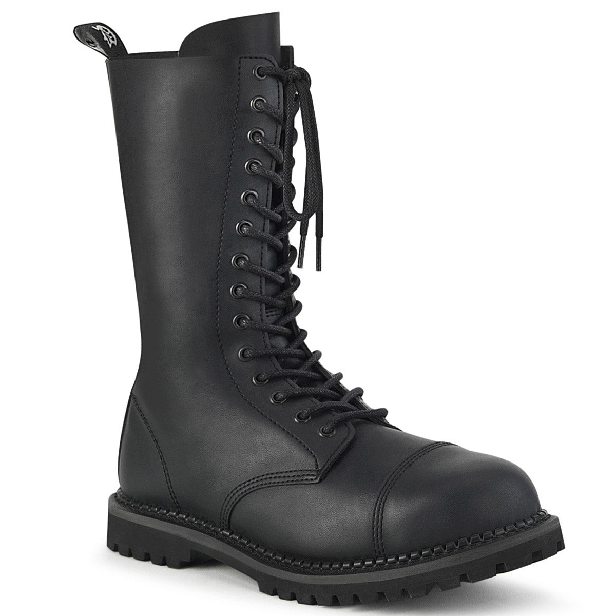 14 Eyelet Unisex Steel Toe Mid Calf Boot, Rubber Sole Pleaser Demonia RIOT/14