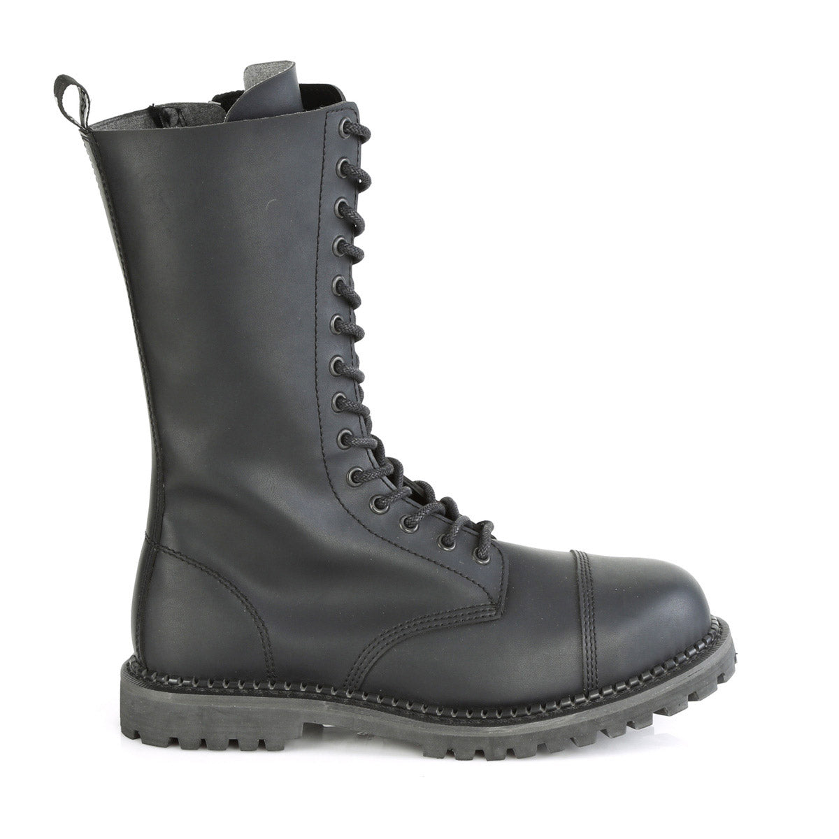 14 Eyelet Unisex Steel Toe Mid Calf Boot, Rubber Sole Pleaser Demonia RIOT/14