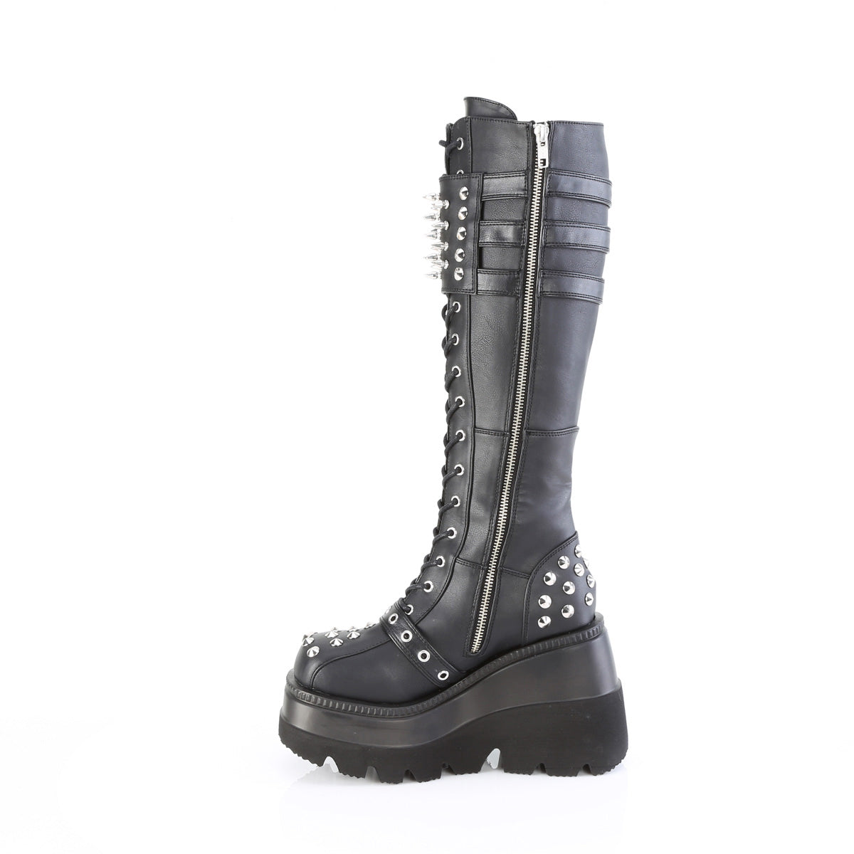 4 1/2" Wedge Pf Lace-Up Knee High Boot, Inside Zip Pleaser Demonia SHAKER/225