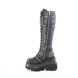 4 1/2" Wedge Pf Lace-Up Knee High Boot, Inside Zip Pleaser Demonia SHAKER/225