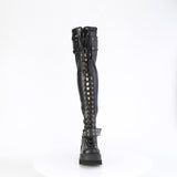 4 1/2" Wedge Pf Lace-Up Stretch Thigh High Boot, Side Zip Pleaser Demonia SHAKER/325
