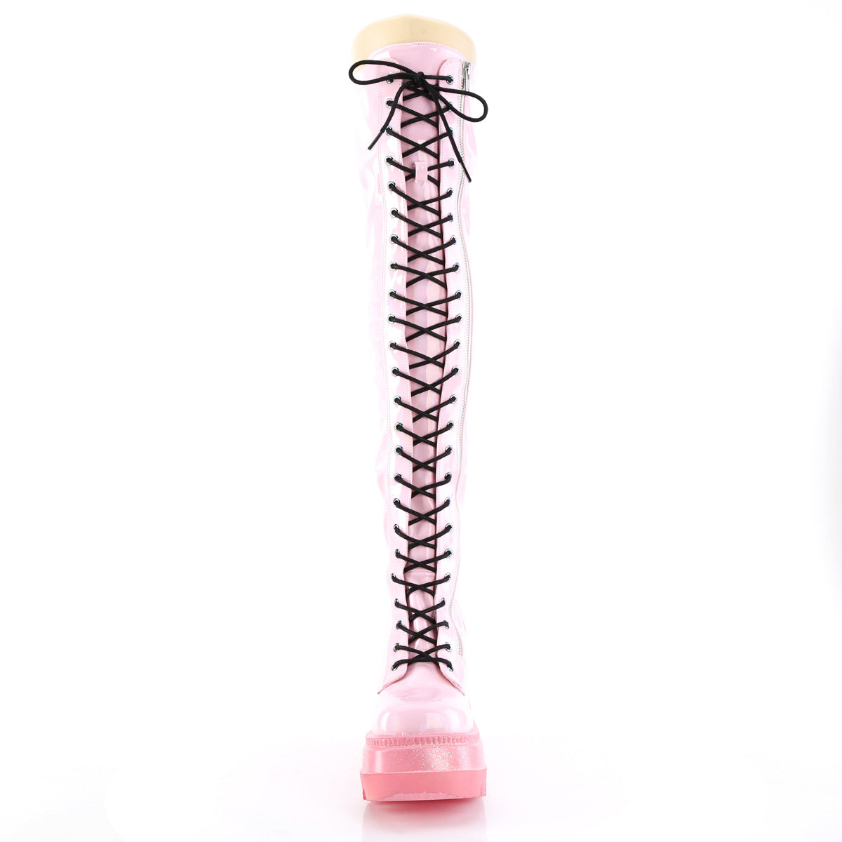 4 1/2" Wedge Pf Lace-Up Thigh-High Boot, Outside Zip Pleaser Demonia SHA374-1/BPHGPT
