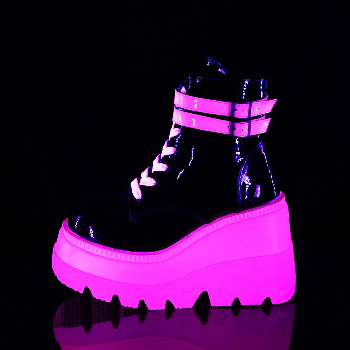 4" Wedge PF Lace-Up Ankle Boot, Side Zip Pleaser Demonia SHAKER/52