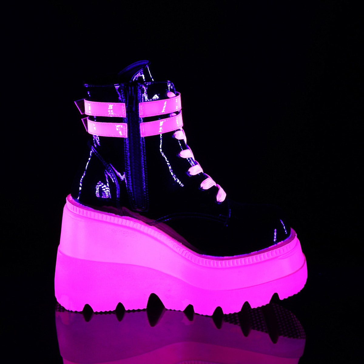 4" Wedge PF Lace-Up Ankle Boot, Side Zip Pleaser Demonia SHAKER/52
