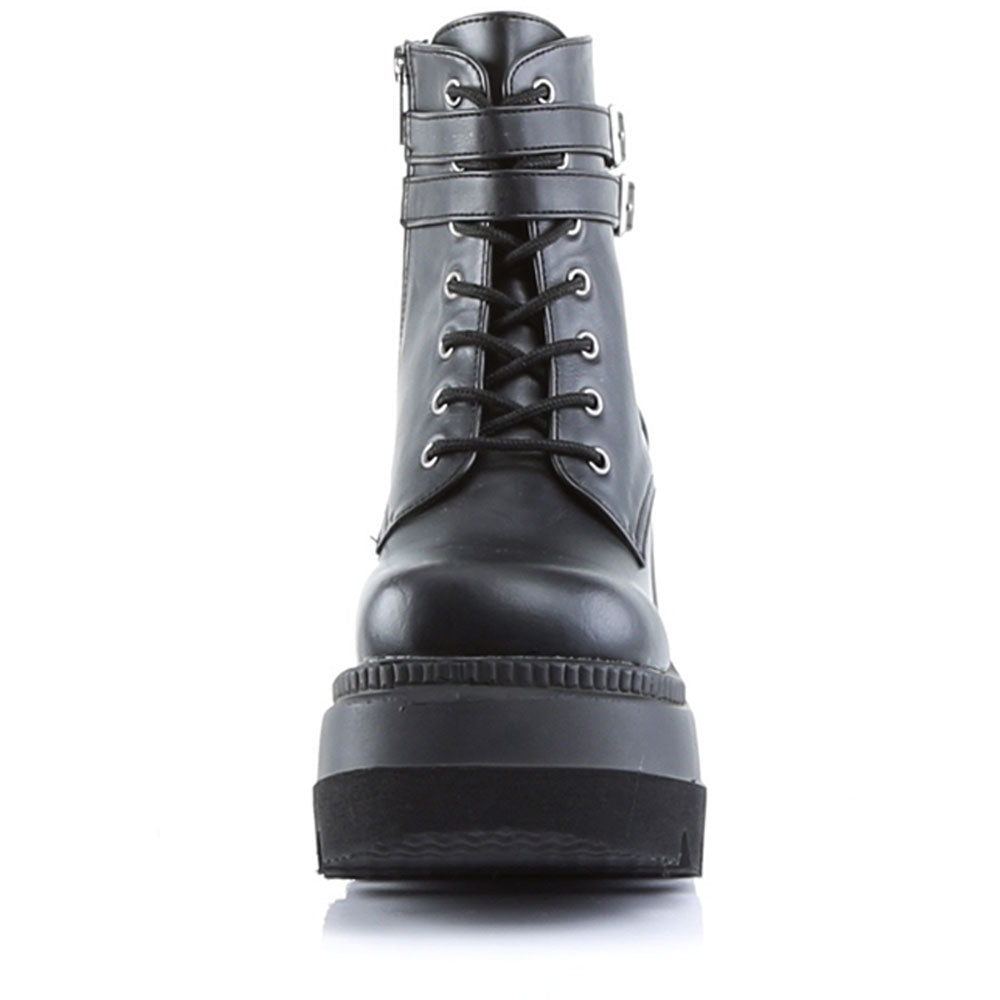 4" Stacked Wedgepf Lace-Upankle Boot W/Bucklestraps Pleaser Demonia SHAKER/52