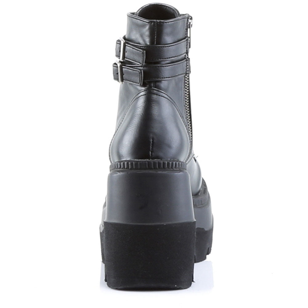 4" Stacked Wedgepf Lace-Upankle Boot W/Bucklestraps Pleaser Demonia SHAKER/52