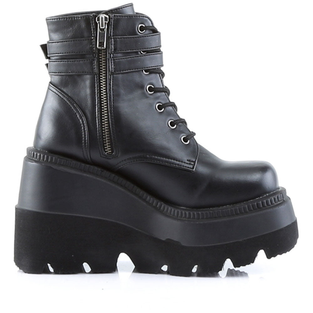 4" Stacked Wedgepf Lace-Upankle Boot W/Bucklestraps Pleaser Demonia SHAKER/52