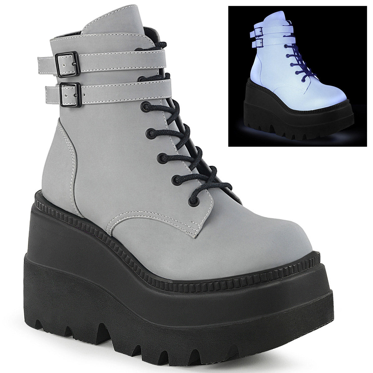 4 1/2" Wedge Pf Ankle Boot, Side Zip Pleaser Demonia SHAKER/52