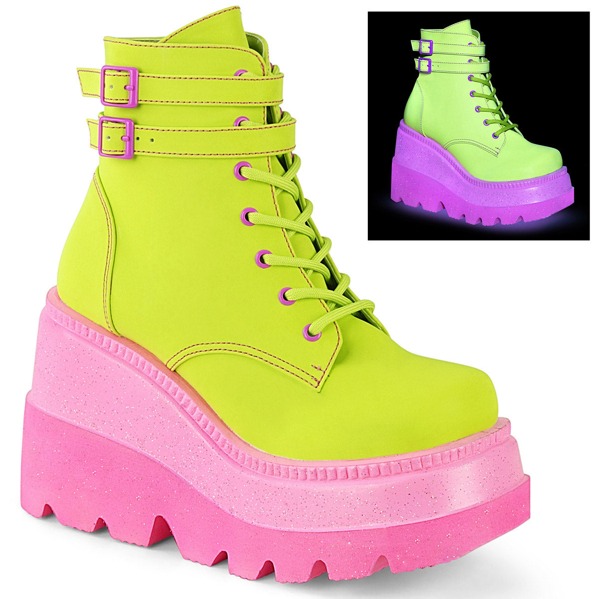 4" Wedge PF Ankle Boot, Side Zip Pleaser Demonia SHAKER/52