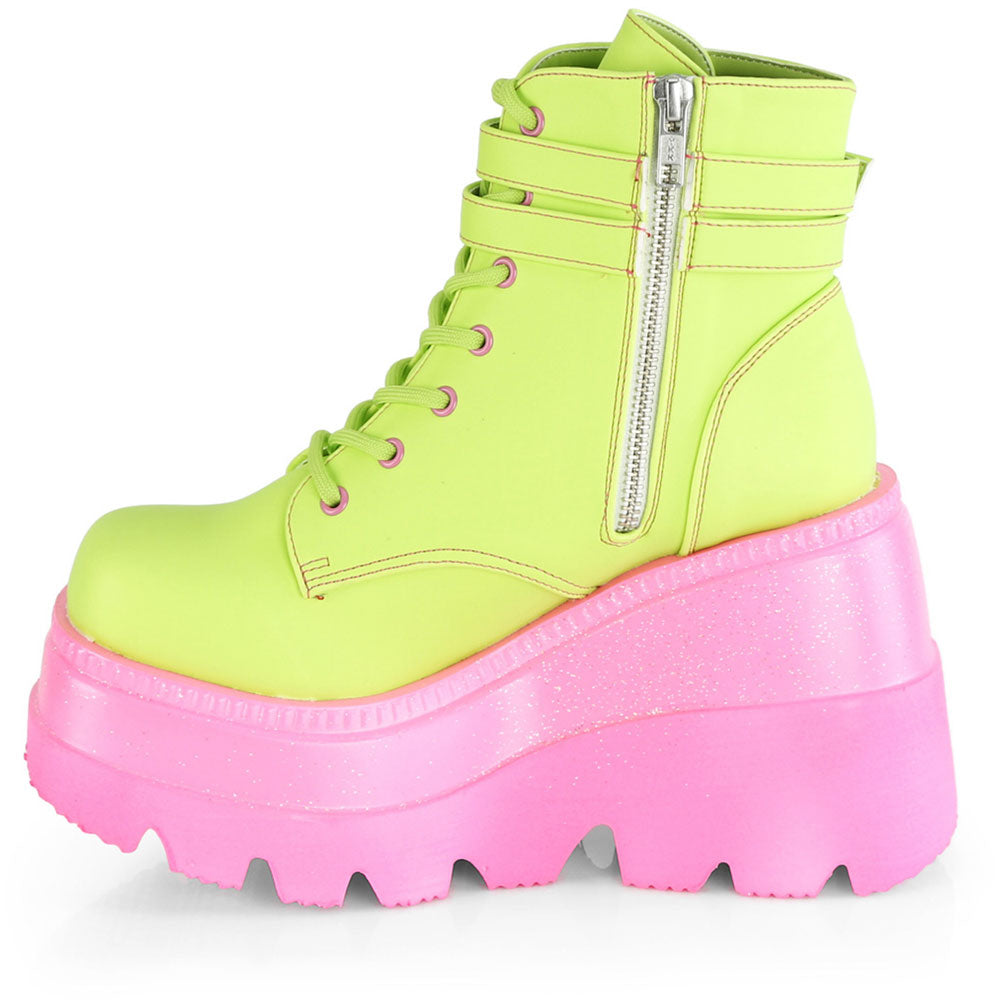 4" Wedge PF Ankle Boot, Side Zip Pleaser Demonia SHAKER/52