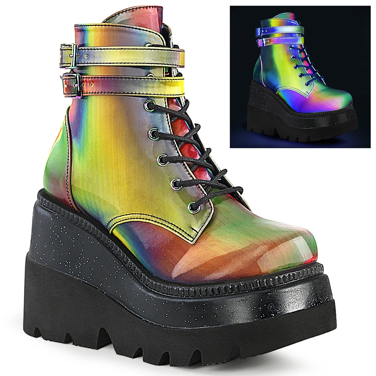 4 1/2" Wedge Pf Ankle Boot, Side Zip Pleaser Demonia SHAKER/52