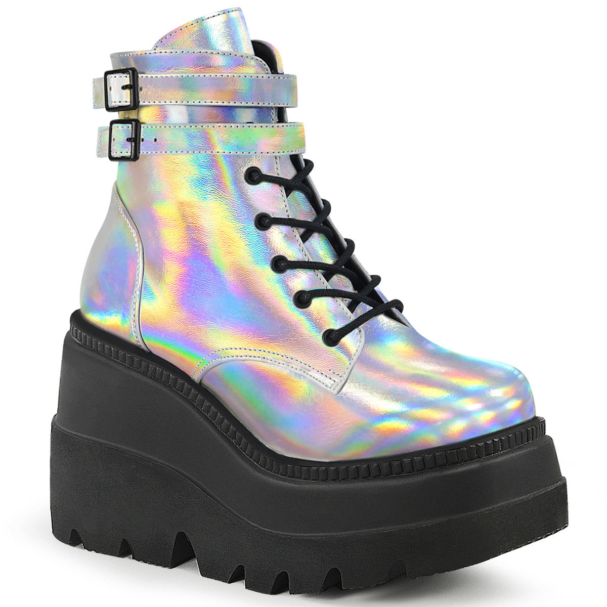 4" Wedge PF Ankle Boot, Side Zip Pleaser Demonia SHAKER/52