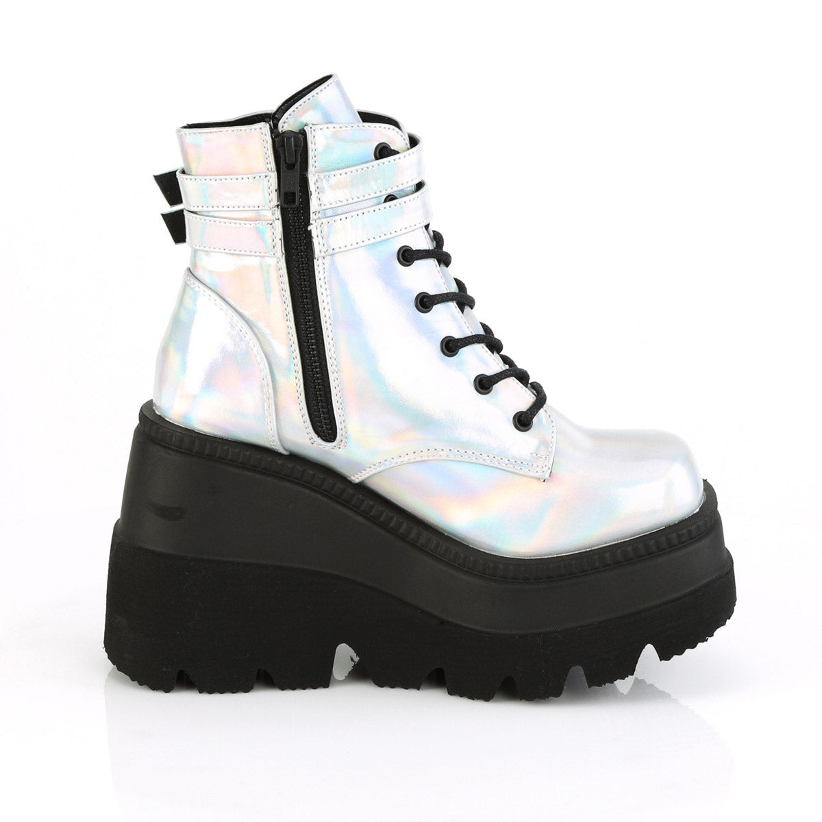 4" Wedge PF Ankle Boot, Side Zip Pleaser Demonia SHAKER/52