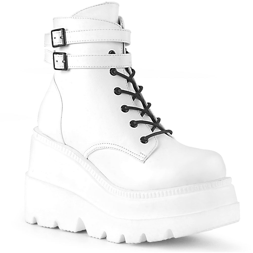 4" Wedge Pf Lace-Up Ankle Boot, Side Zip Pleaser Demonia SHAKER/52