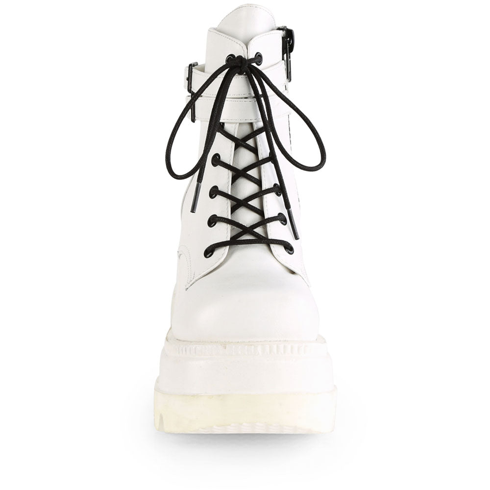 4" Wedge Pf Lace-Up Ankle Boot, Side Zip Pleaser Demonia SHAKER/52