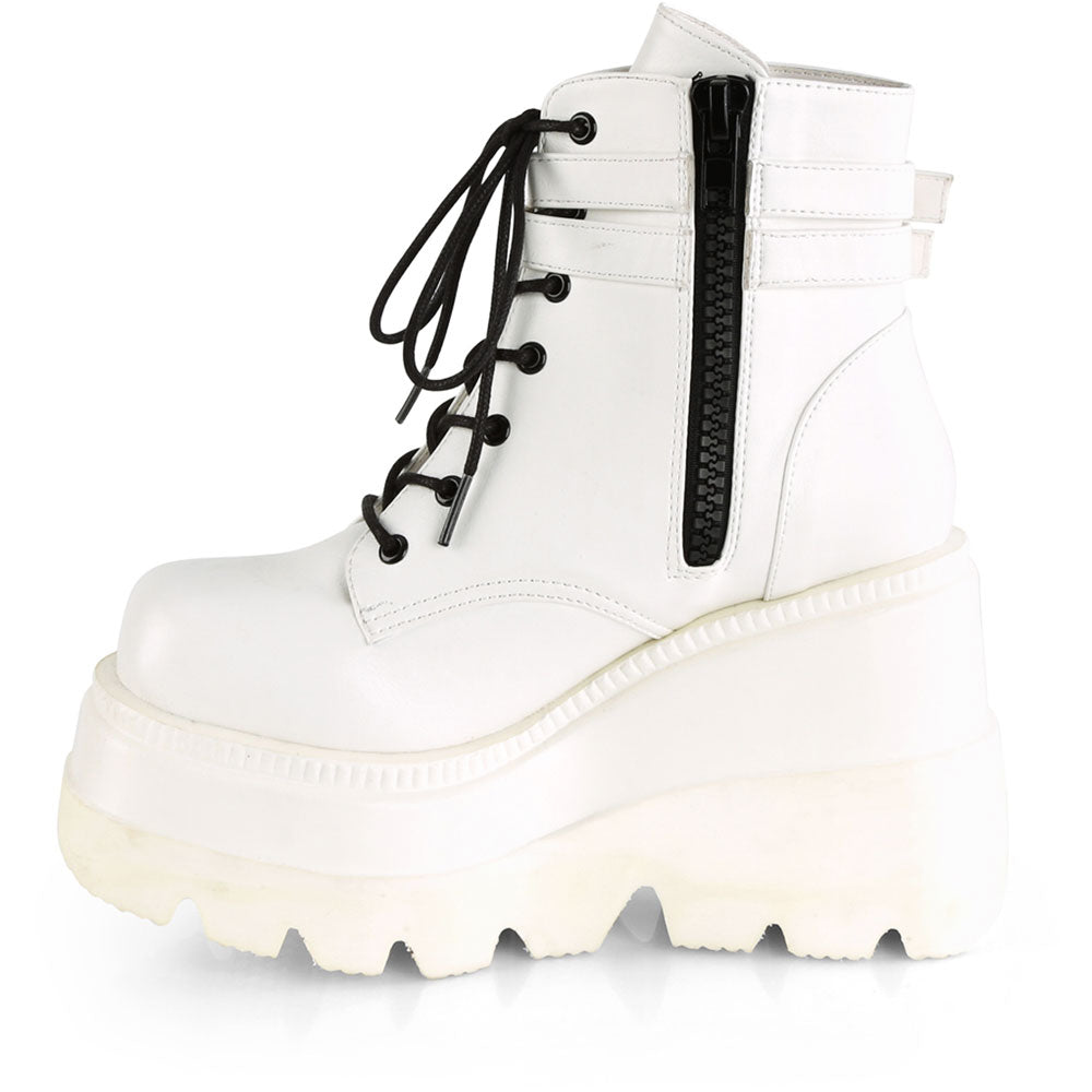 4" Wedge Pf Lace-Up Ankle Boot, Side Zip Pleaser Demonia SHAKER/52