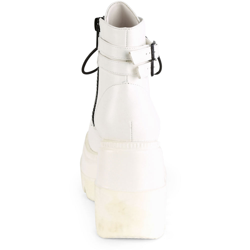 4" Wedge Pf Lace-Up Ankle Boot, Side Zip Pleaser Demonia SHAKER/52
