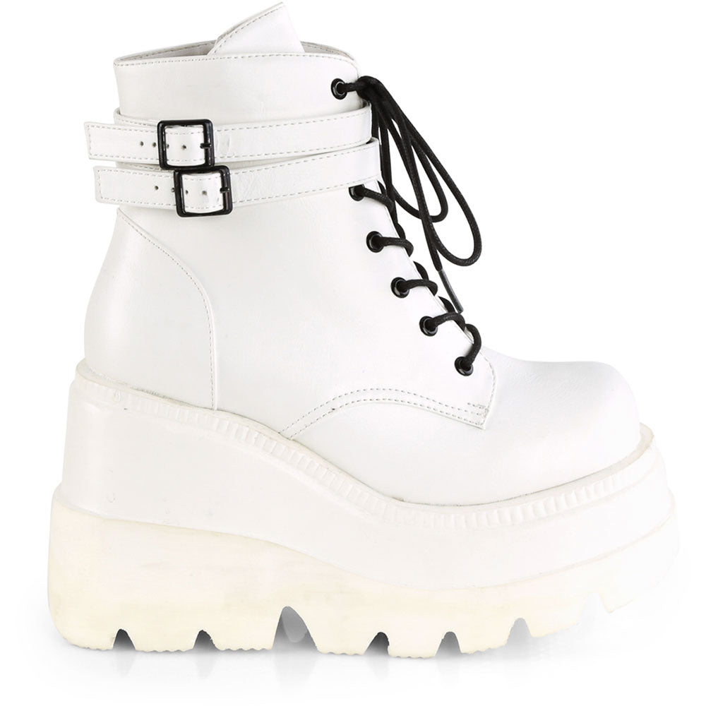 4" Wedge Pf Lace-Up Ankle Boot, Side Zip Pleaser Demonia SHAKER/52