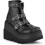 4 1/2" Wedge Platform Cage Bootie, Back Zip Pleaser Demonia SHAKER/62