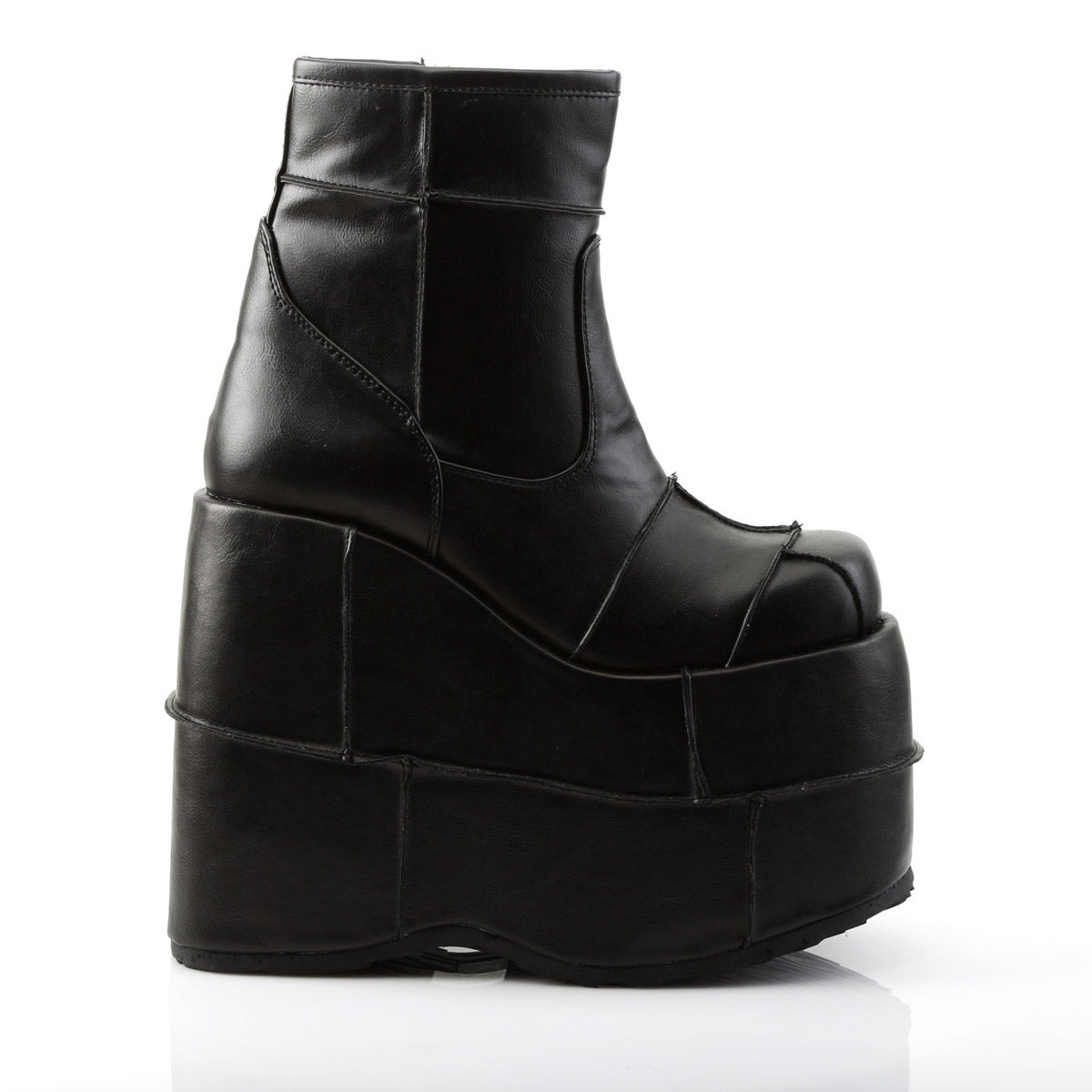 7" P/F Ankle Boot, Side Zip Blk Vegan Leather Pleaser Demonia STACK/201