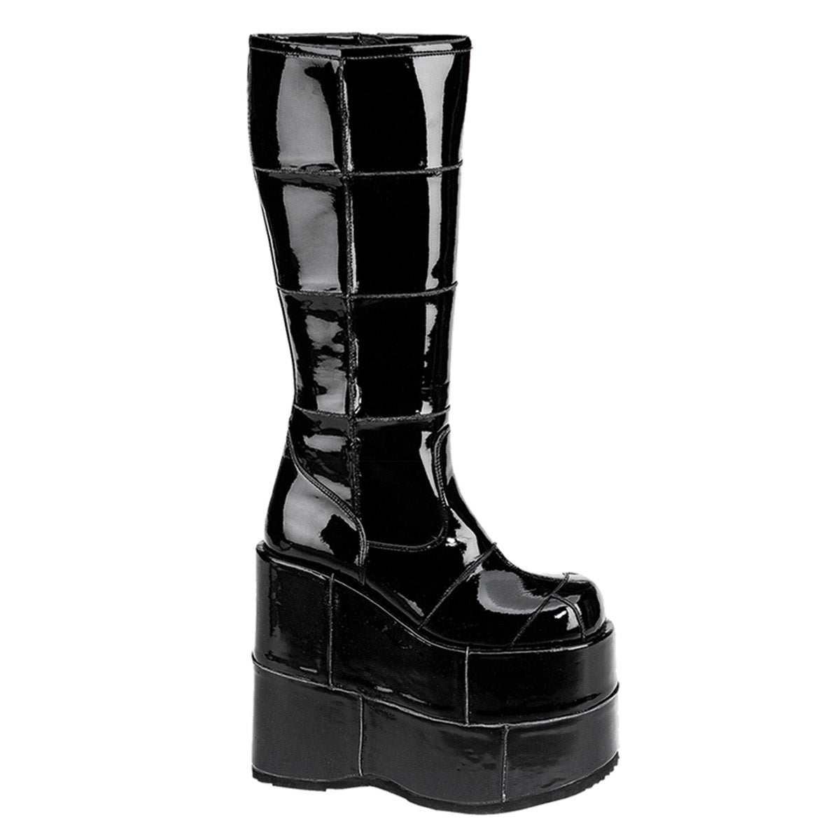 Sexy Goth Punk Patched Detail Mid Calf Extreme Platform Boots Shoes Pleaser Demonia STACK/301