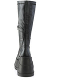 4 3/4" Wedge Pf Str Knee High Boot, Back Zip Pleaser Demonia STO200/BVL