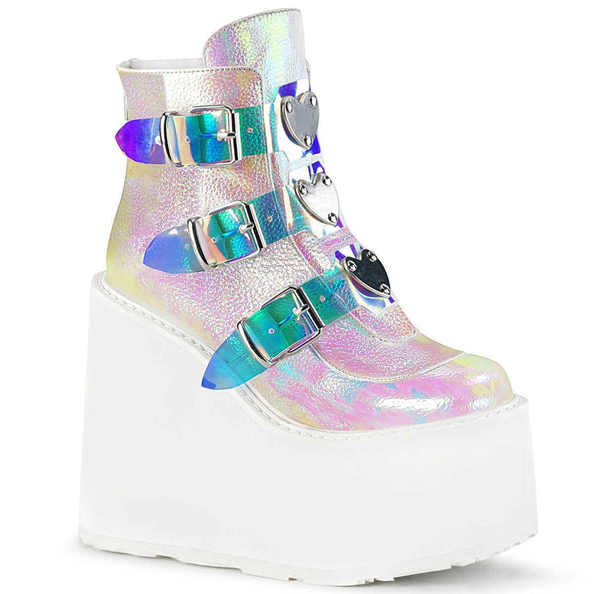 5 1/2" PF Ankle Boot w/ 3 Buckle Straps, Back Metal Zip Pleaser Demonia SWING/105