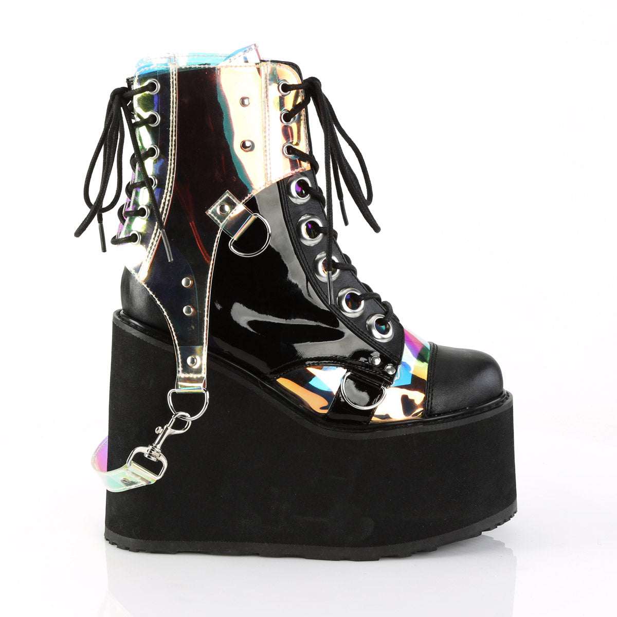 5 1/2" PF Lace-Up Ankle Boot w/ PVC Harnesss, Side Zip Pleaser Demonia SWING/115