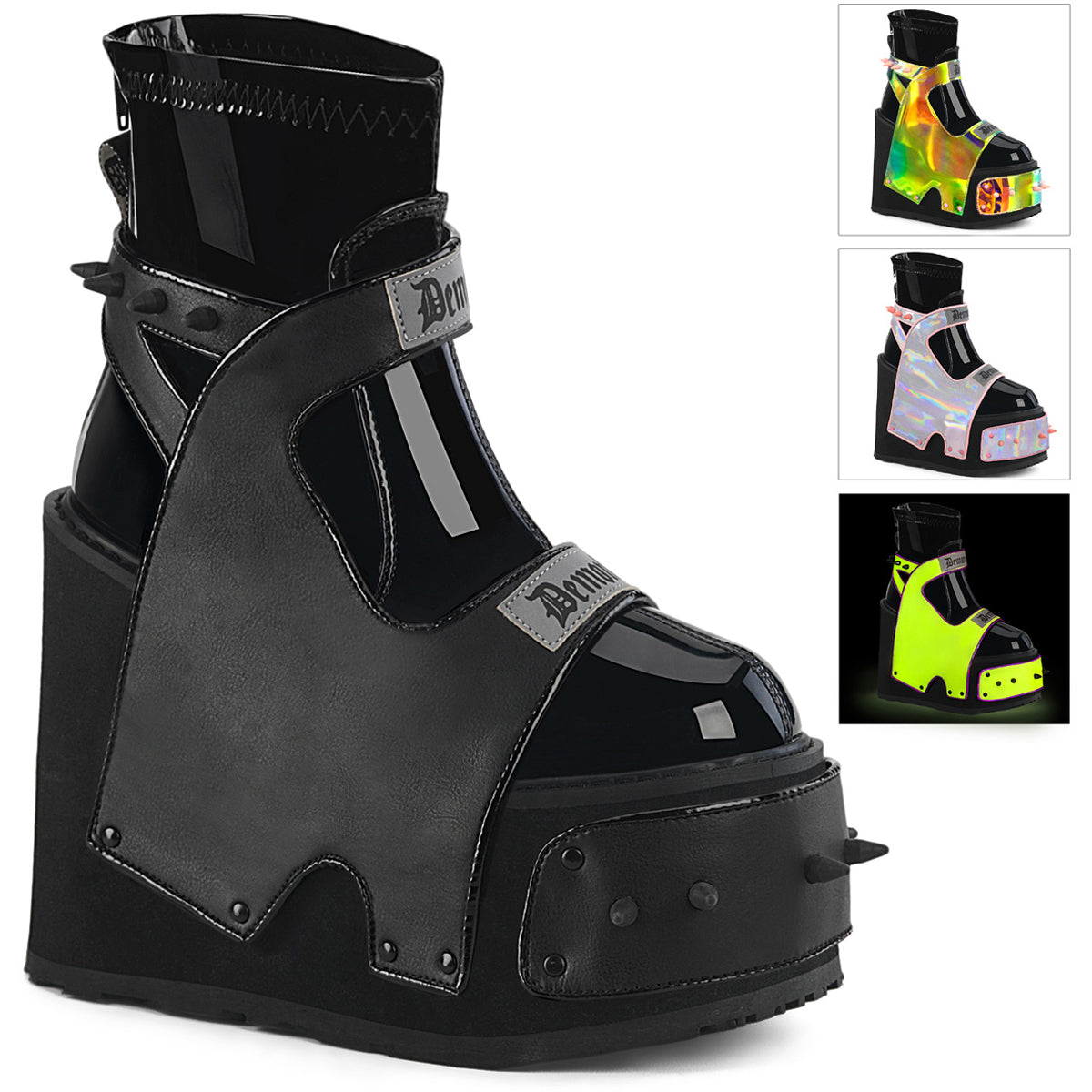 5 1/2" Wedge Pf Boot W/ Interchangeable Shield, Back Zip Pleaser Demonia TRANSFORMER/808
