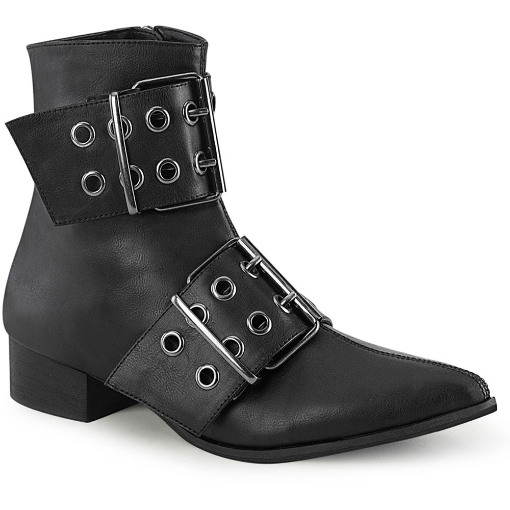 1" Block Heel Pointed Toe Ankle Boot, Side Zip Pleaser Demonia WARLOCK/55