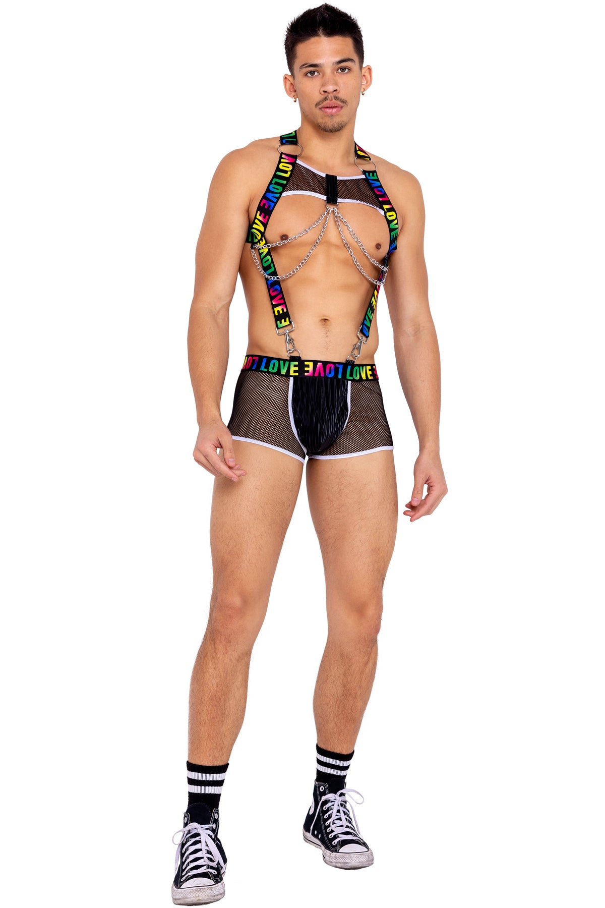 Men?S Pride Harness With Suspenders. Includes Chain Detail, Lobster Claw Clip, & Love Elastic Logo Roma  6156