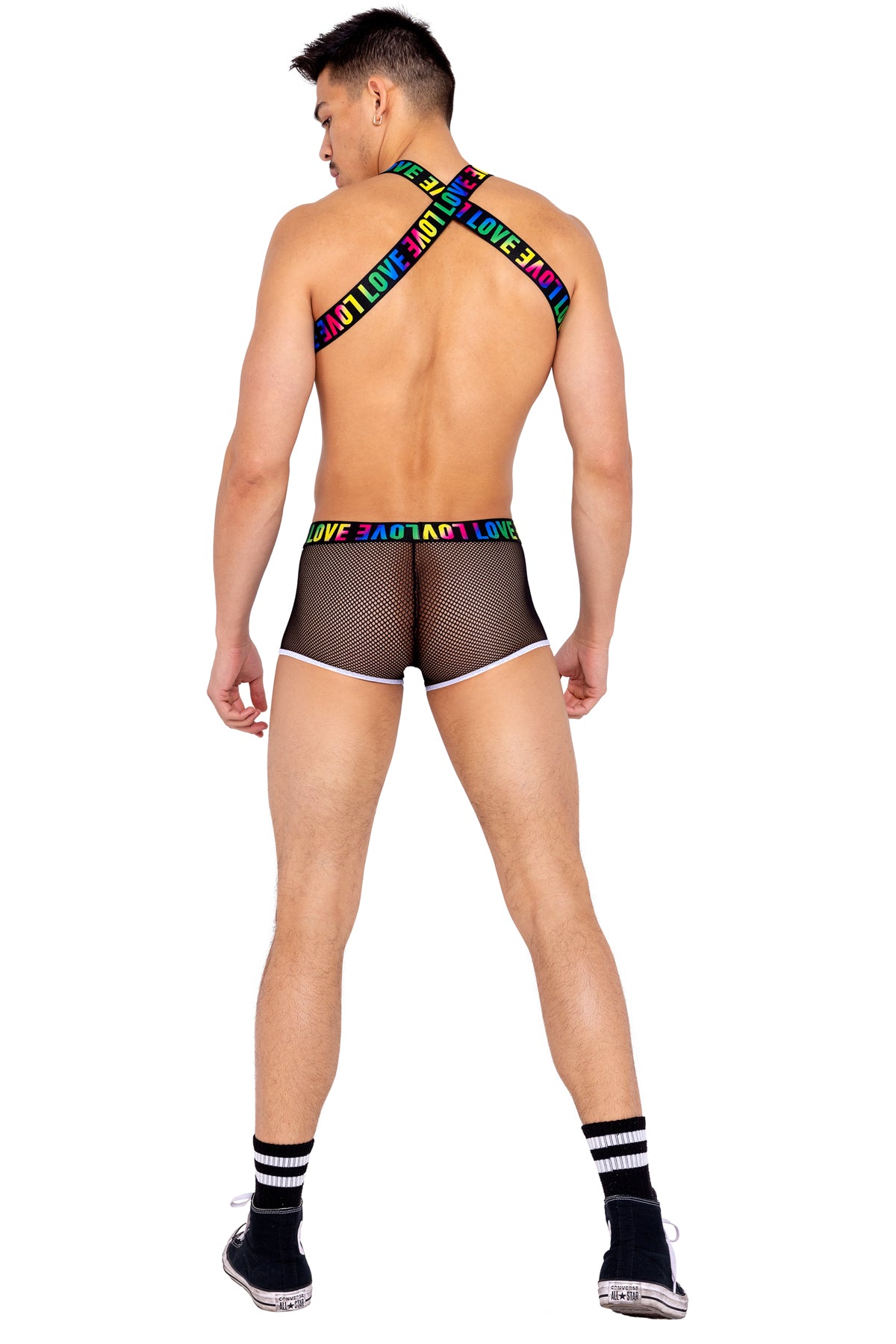 Men?S Pride Harness With Suspenders. Includes Chain Detail, Lobster Claw Clip, & Love Elastic Logo Roma  6156