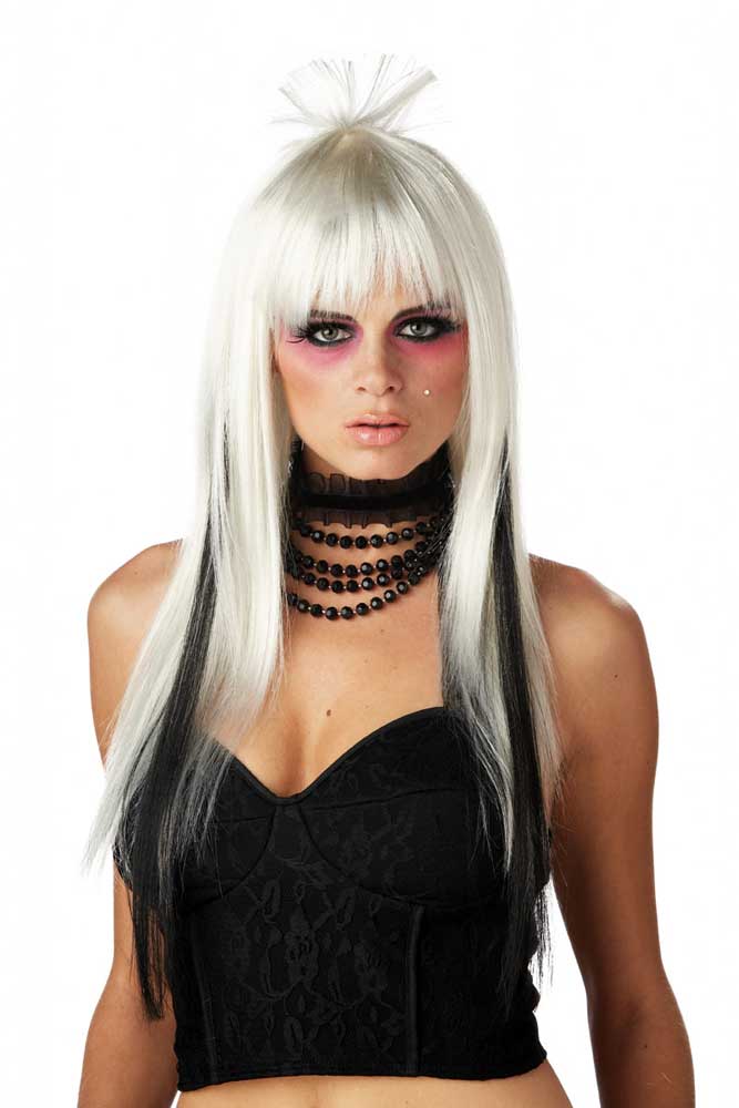 White Black Streaks Goth Wig California Costume 70377