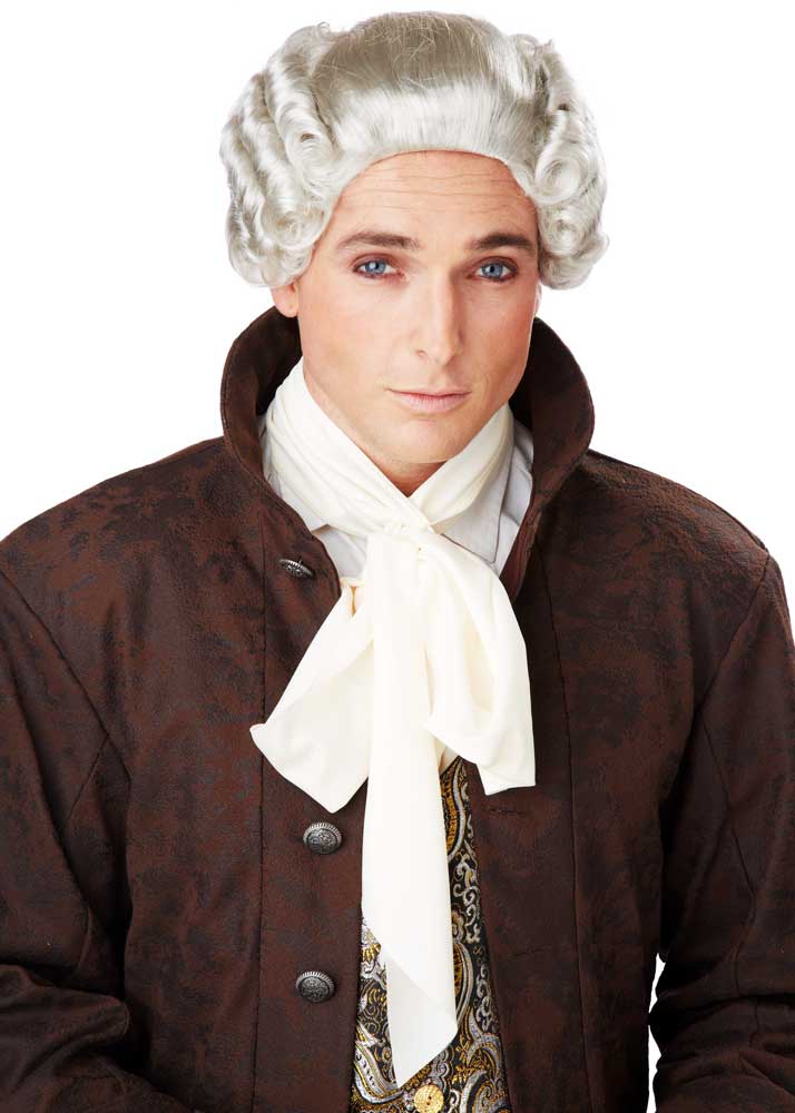 18th Century Colonial Peruke Gentleman's Powdered Curly Wig With Ribbon Tie California Costume 70700