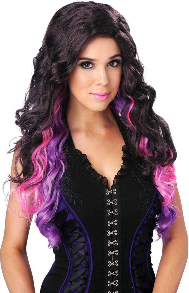 Color Cascade Enchanting Three Toned Curly Wavy Long Hair Wig Costume Accessory California Costume 70742