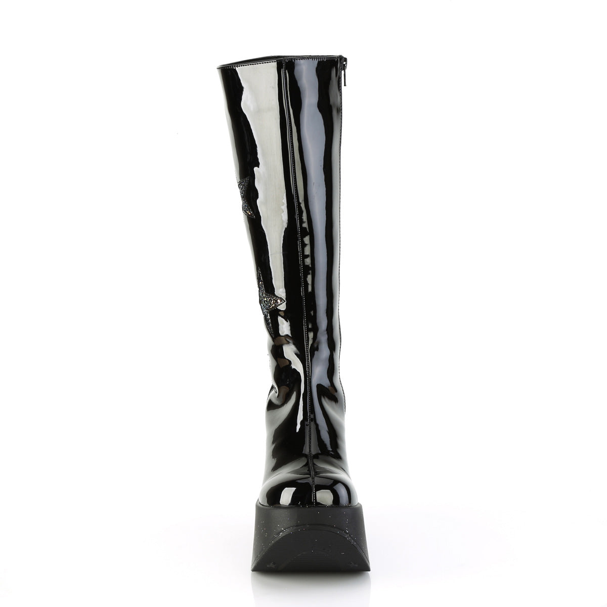 5" Star Cutout Pf Wedge Knee High Boot, Inside Zip Pleaser Demonia DYN600/B-BMCG