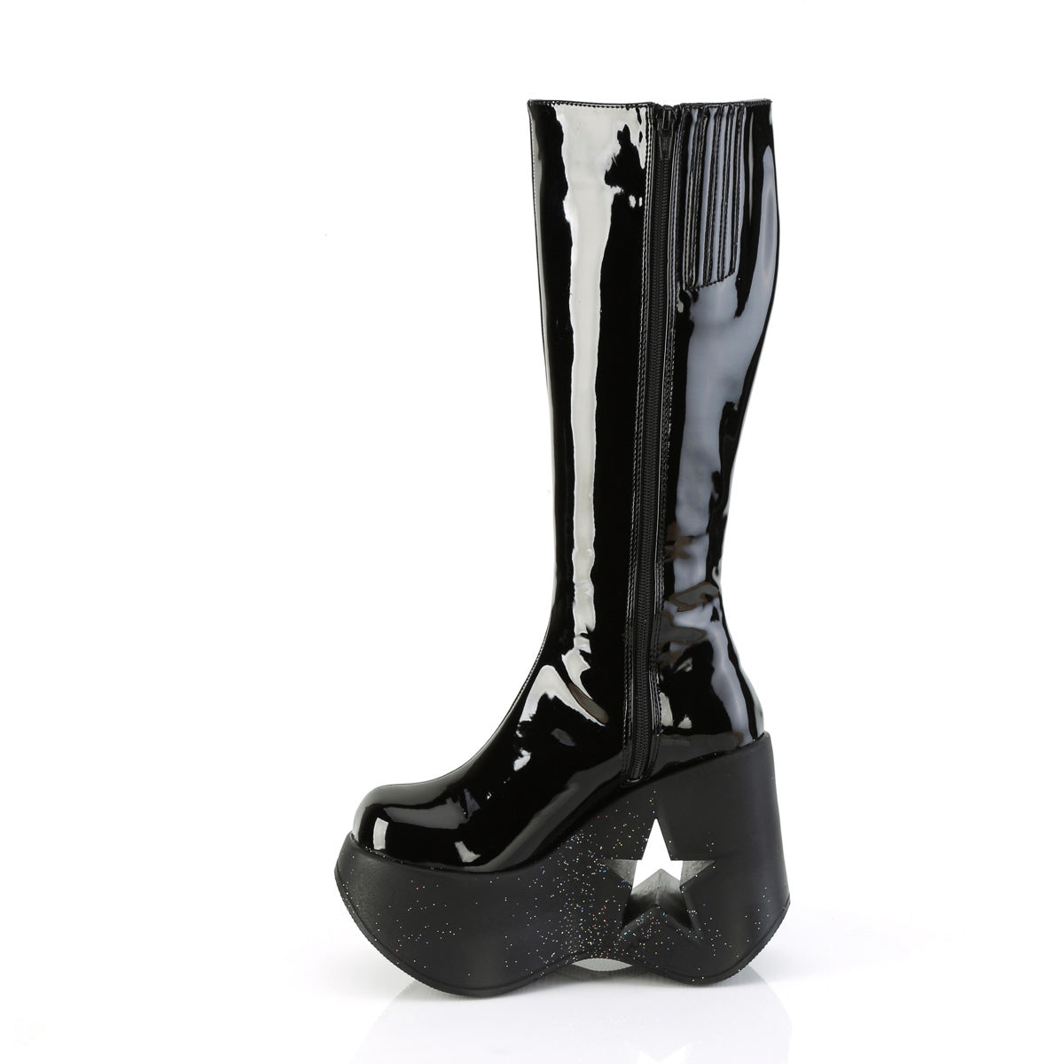 5" Star Cutout Pf Wedge Knee High Boot, Inside Zip Pleaser Demonia DYN600/B-BMCG