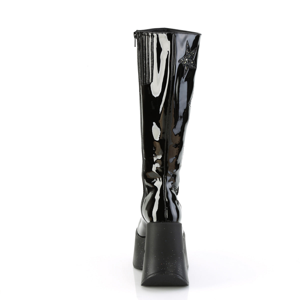 5" Star Cutout Pf Wedge Knee High Boot, Inside Zip Pleaser Demonia DYN600/B-BMCG