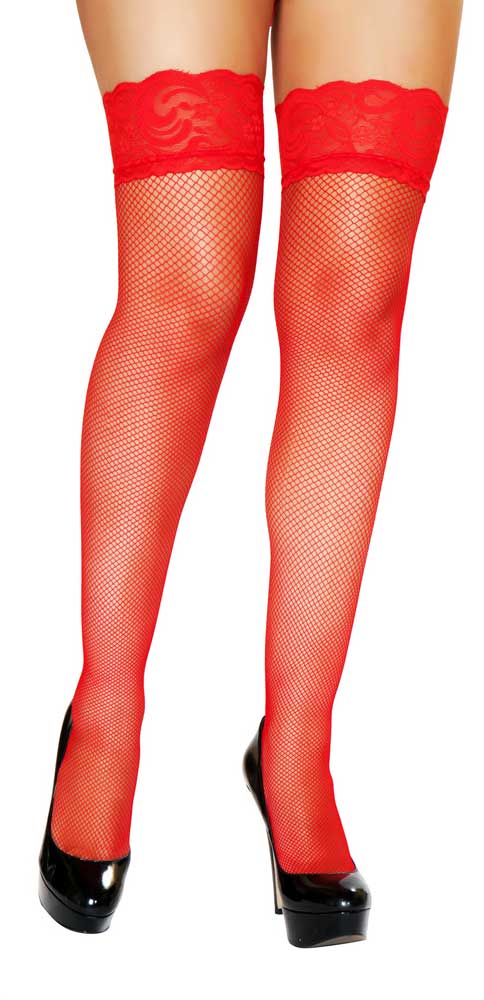 Red Fishnet Stockings With Lace Trim Roma  ST103