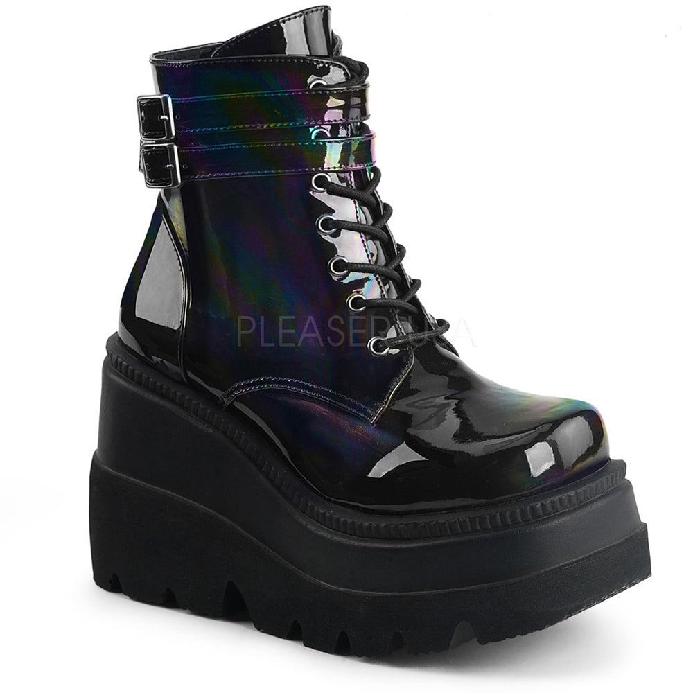 4 1/2" Wedge Pf Ankle Boot, Side Zip Pleaser Demonia SHA52/B