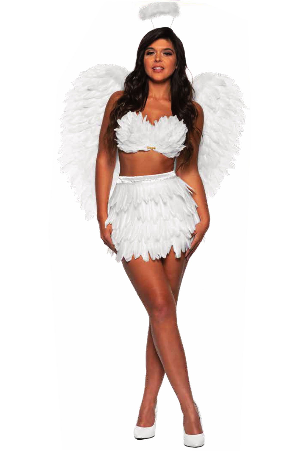 Feather Mini Skirt Set-White Underwraps  30626
