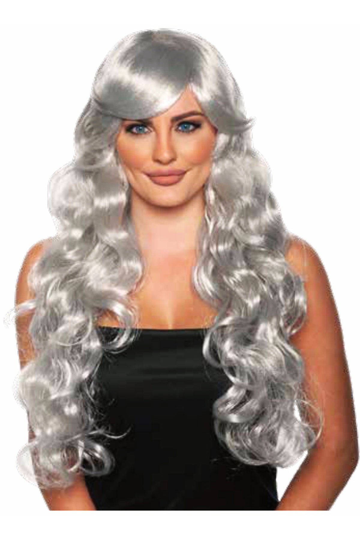 Long Curly Silver Wig Underwraps  30649