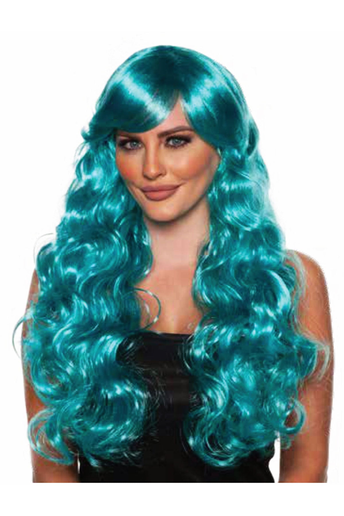 Long Curly Blue -Green Wig Underwraps  30650