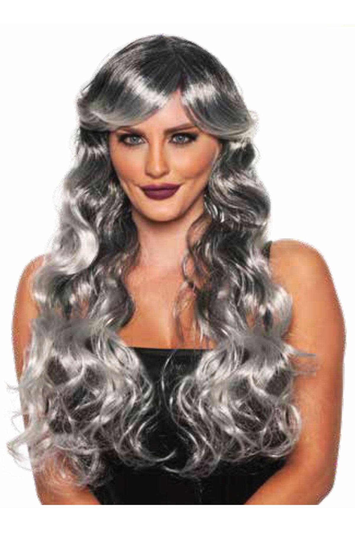 Long Curly Silver-Black Wig Underwraps  30651