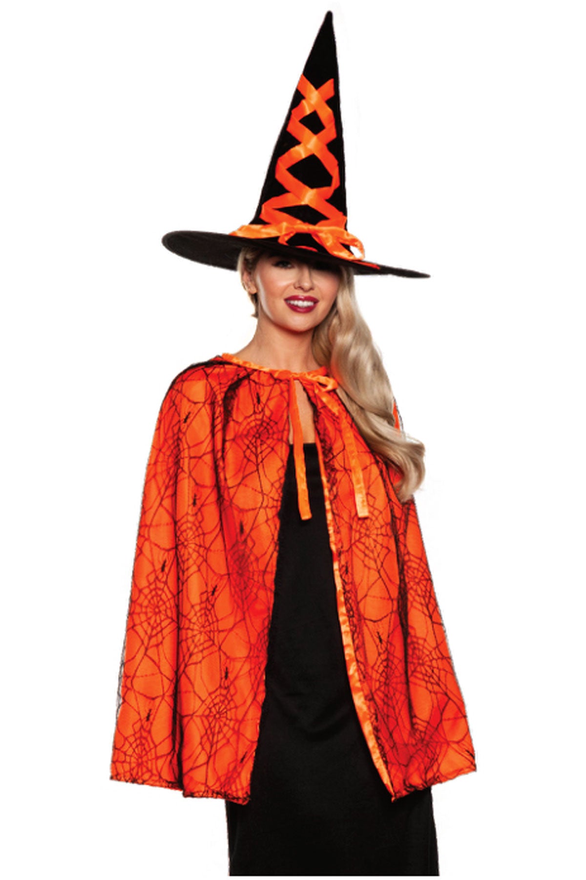 Witch Cape & Hat Set-Orange Underwraps  30749