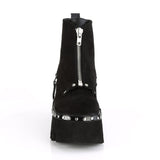 3 1/2" Chunky Heel, Cut Out PF Ankle Boot, Front Zip Pleaser Demonia ASHES/100