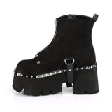 3 1/2" Chunky Heel, Cut Out PF Ankle Boot, Front Zip Pleaser Demonia ASHES/100