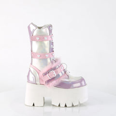 3" Chunky Heel, 2" Pf Lace-Up Mid-Calf Bt, Side Zip Pleaser Demonia ASHES/120