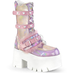 3" Chunky Heel, 2" Pf Lace-Up Mid-Calf Bt, Side Zip Pleaser Demonia ASHES/120
